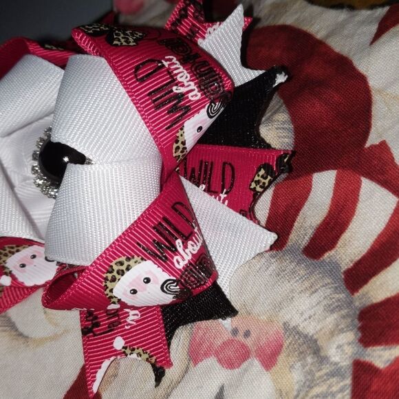 Beanstalk Boutique Leopard Santa reversible outfit & handmade NEW hair bow Sz 4 - Picture 14 of 16